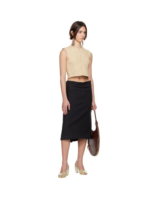Tory Burch Black Molded Waistband Cotton Midi Skirt