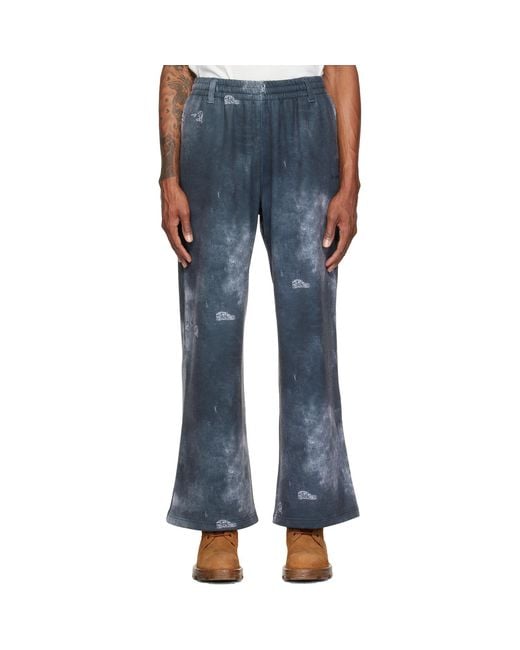 we11done Blue Trompe L'Oeil Denim Printed Sweatpants for men