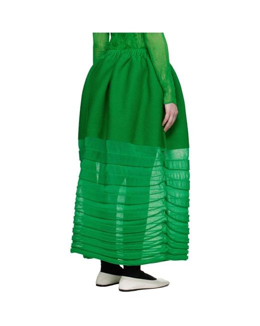 Issey Miyake Green December Moving Knit Midi Skirt
