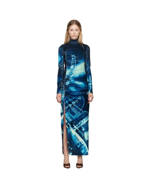 Jean Paul Gaultier Blue Pigalle Gathered Velvet Dress