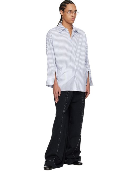 メンズ Maison Margiela ホワイト＆ブルー ストライプ コットン シャツ White