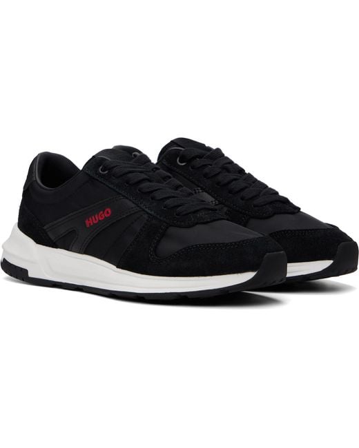 HUGO Black Logo Detail Suede-Trim Sneakers for men