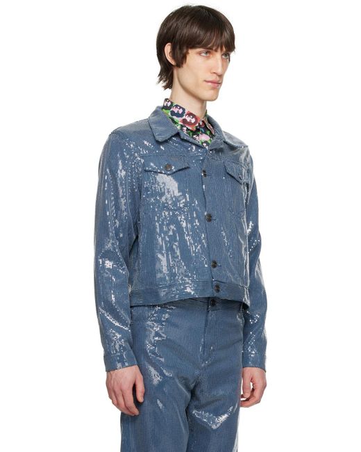 Charles Jeffrey Blue Art Denim Jacket for men