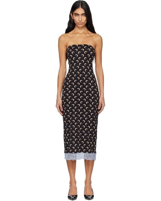 MARINE SERRE Black Recycled Moon Jersey Bustier Midi Dress