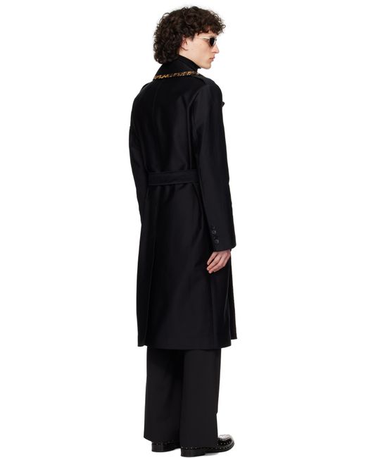 Ernest W. Baker Black Cheetah Trim Trench Coat for men