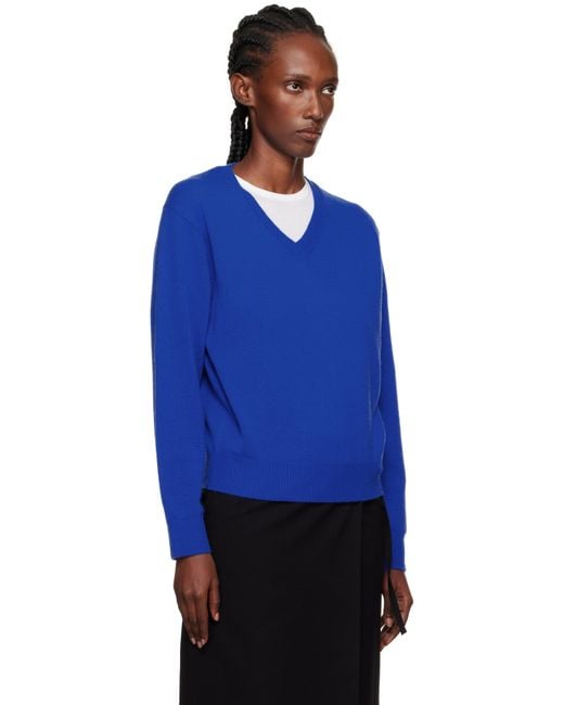 DUNST ブルー カシミヤ Vネックセーター Blue