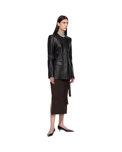 Totême  Black Collarless Leather Jacket
