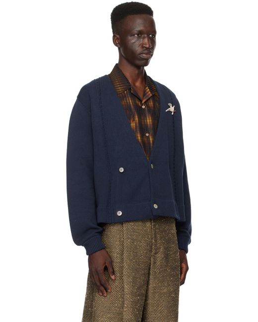 Bode Blue Double-breasted Cardigan for men