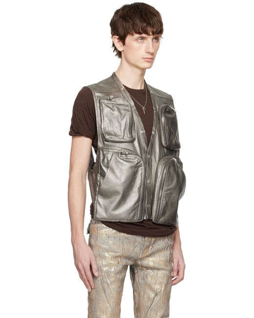 Veste Argentée En Cuir À Poches De Style Cargo Rick Owens pour homme en coloris Black