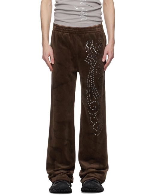 PRAYING Brown Velvet Flared Sweatpants for men