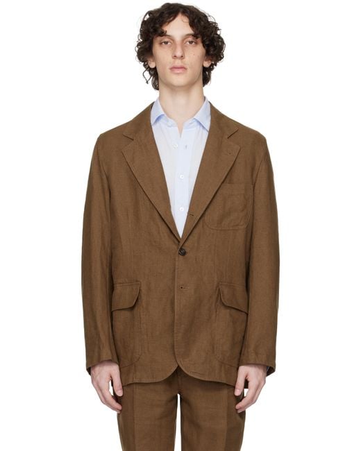 Drake's Brown Antique Linen Games Mk. I Blazer for men