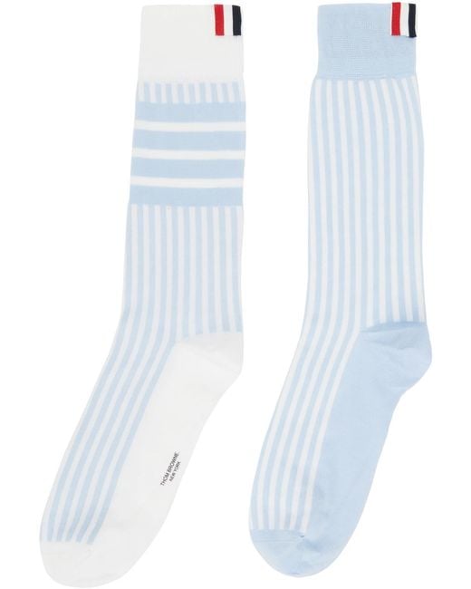 Thom Browne Blue Fun Mix Seersucker Jacquard Socks for men