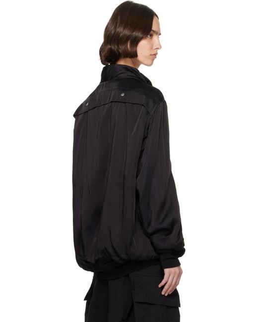 【RICK OWENS】Hollywood Washed Charmeuse Anthem ジャケット Black Hollywood Washed Charmeuse Anthem Bomber Jacket by
