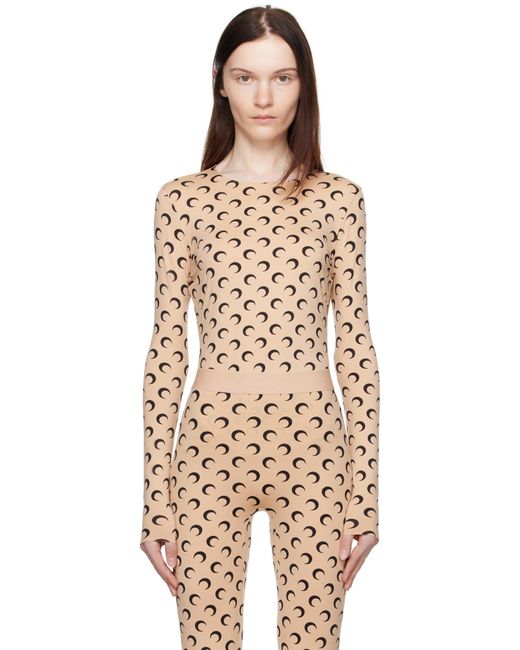 T-Shirt Brun Clair À Effet Seconde Peau En Jersey À Motif À Logos MARINE SERRE en coloris Natural