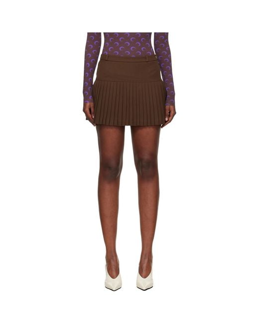 MARINE SERRE Brown Virgin Wool Stretch Twill Miniskirt