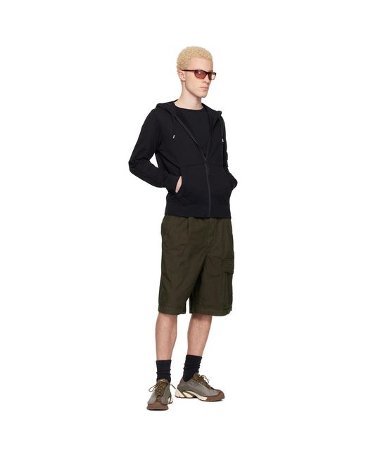 C P Company Black Khaki Micro-Reps Boxy Lens Shorts for men