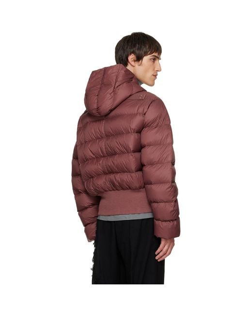 Rick Owens Red Concordians Hooded Down Jacket for men
