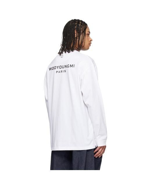 Wooyoungmi White Long Sleeve Logo T-Shirt for men