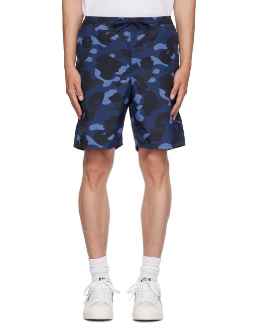 A Bathing Ape Blue Camo Shark Reversible Shorts for men