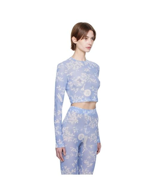 Moschino Blue Floral Print Mesh T-Shirt