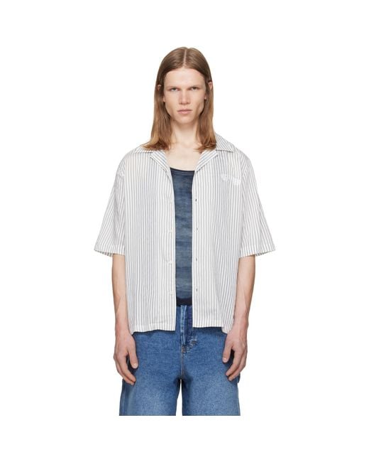 DIESEL Blue Half-Sleeve Pinstripe Modal Shirt for men