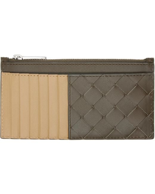 Bottega Veneta Black Tan Intrecciato Long Zippered Card Holder for men