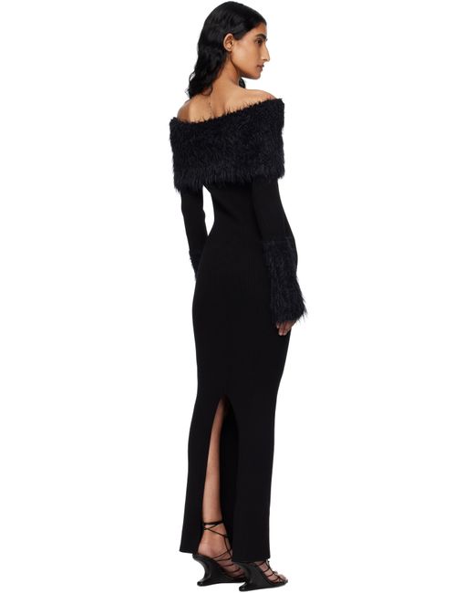 Robe Longue Noire En Tricot Côtelé De Viscose À Garnitures À Poils Longs Jean Paul Gaultier en coloris Black