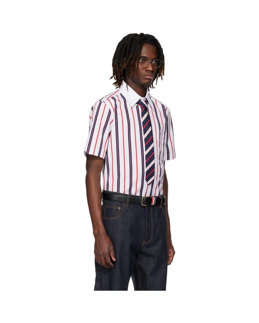 Thom Browne Red Repp Stripe Poplin Short Sleeve Shirt for men