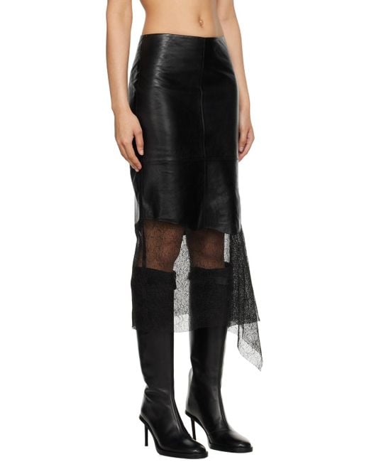 Helmut Lang Black Paneled Leather Midi Skirt