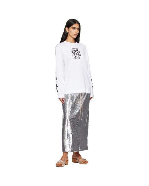 Simone Rocha White 'Coming Up Roses' Print Long Sleeve T-Shirt