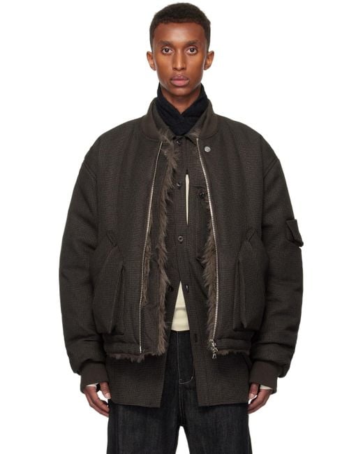 メンズ NULLUS ブラウン リバーシブル パデッド フェイクファー