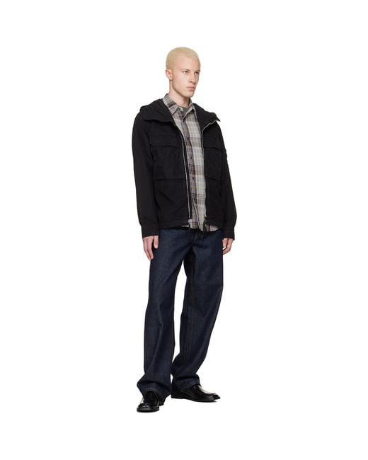 C P Company Black Micro-Reps Hooded Lens Overshirt for men