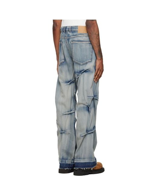 we11done Blue Multi-Tuck Denim Jeans for men
