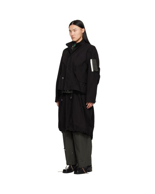 Sacai Black Nylon Twill X Ripstop Coat for men