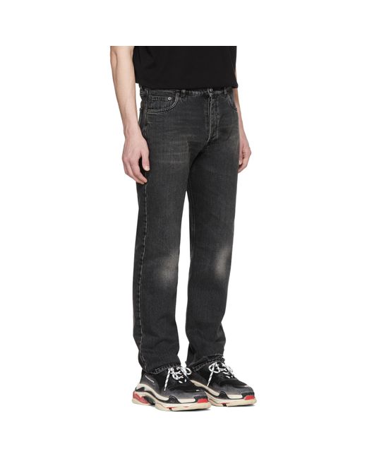 Balenciaga Black Destroyed Hem 5 Jeans for Men Lyst