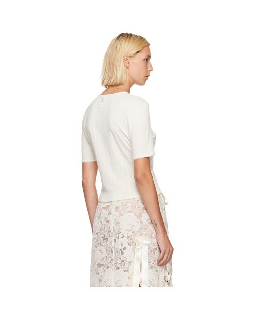 Simone Rocha White Off- Cropped Pointelle T-Shirt