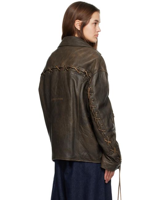 Acne Black Brown Laced Leather Jacket