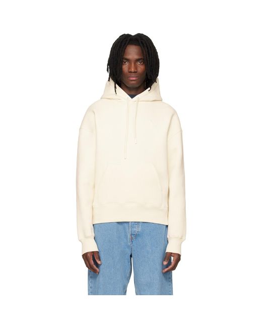 AMI Blue Off- Cotton Embossed Ami De Coeur Hoodie for men