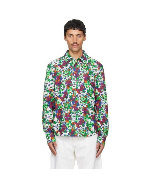 Marni Green Pop Flowers Print Shirt for men