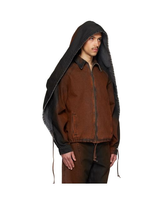 Egonlab Brown Convertible Hooded Denim Jacket for men