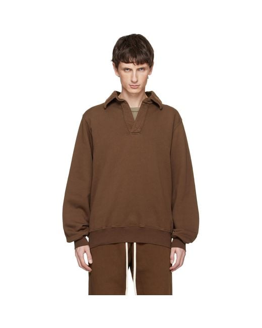 Les Tien Brown Heavyweight Moto Back Polo for men