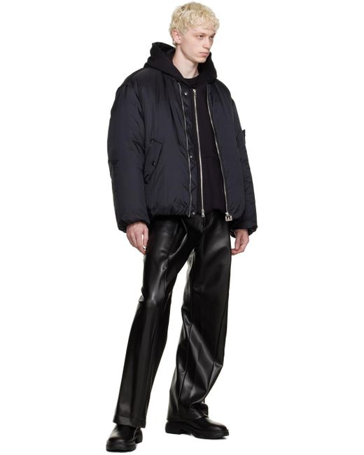 Wooyoungmi Black Pleated Faux-leather Trousers for men