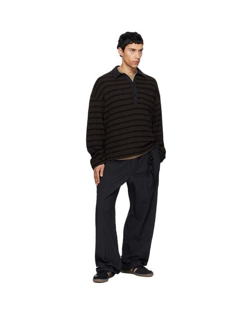 Song For The Mute Black Wide Weave Stripe Gym Track Pants for men