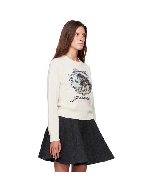 Ganni Gray Off- Graphic Wool Horse Sweater