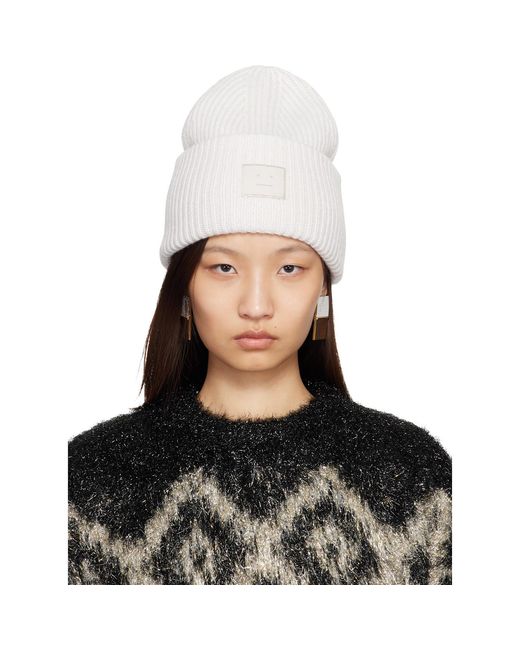Acne White Off- Large Face Logo Beanie