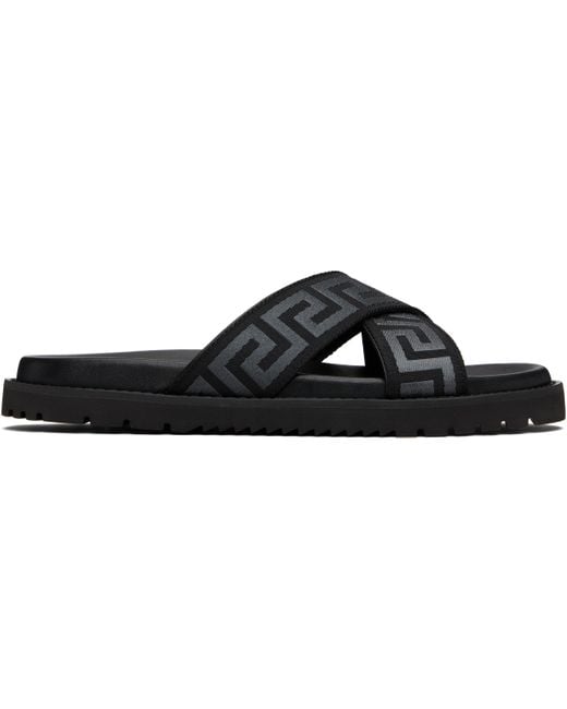 Versace Black Greca Slides for men