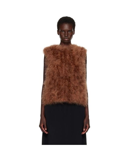 Yves Salomon Brown Tan Cropped Feather Gilet Vest