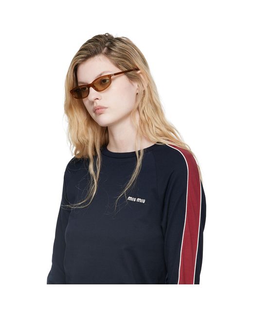 Miu Miu Brown Tortoiseshell Rectangular Sunglasses