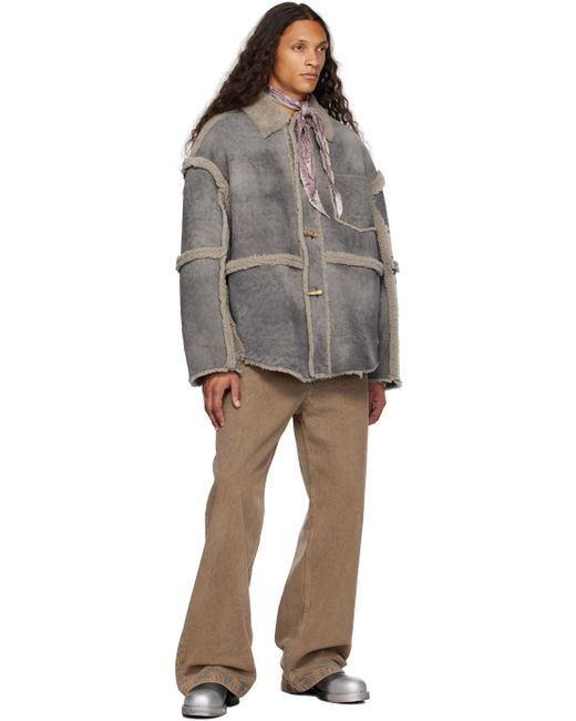 Acne Studios ブーツ グレー系 0450324Y0094 メンズ Acne Studios グレー スプレー レザー ブーツ ブラック