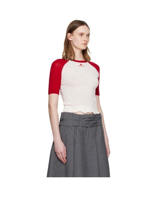 ShuShu/Tong Red Color-Block Raw-Edge Short-Sleeve Knit Top